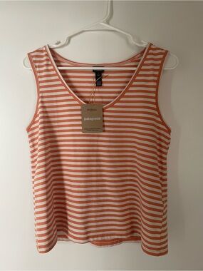 Patagonia Women's Coral and White Striped V-Neck Tank